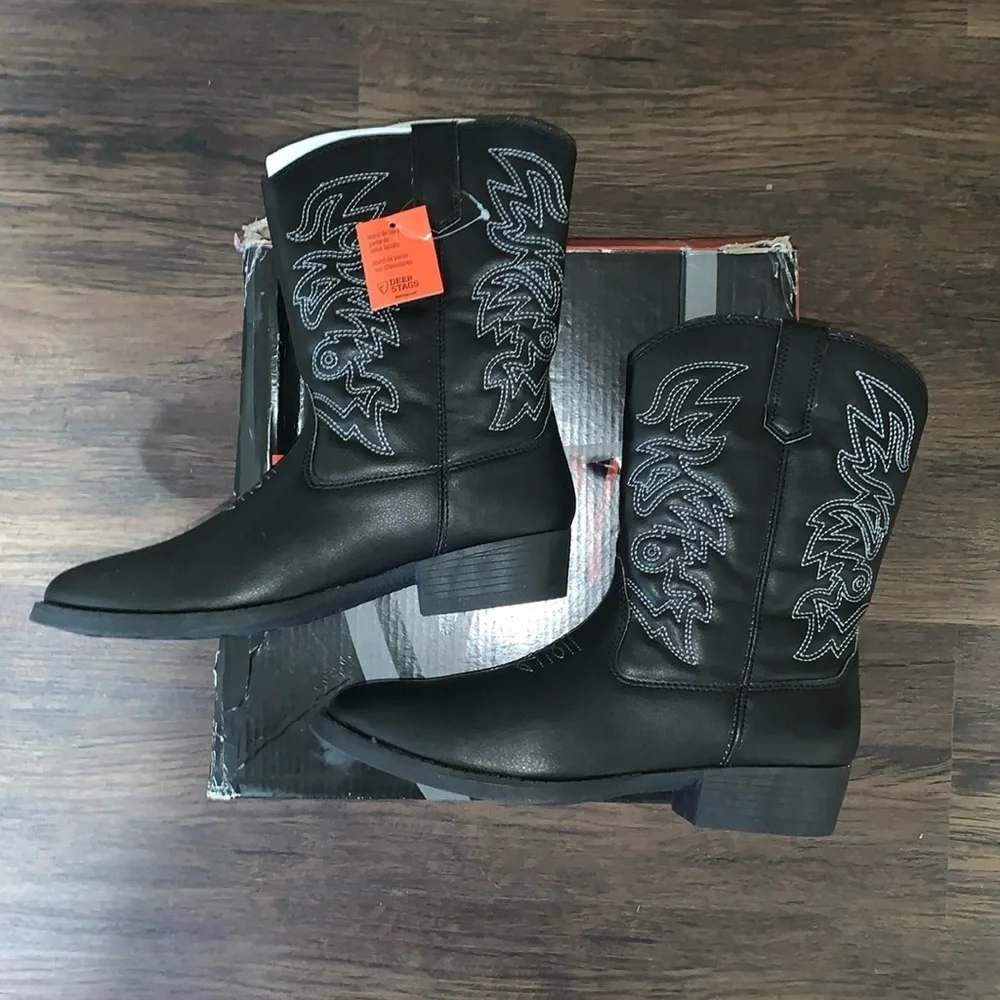 New Deer Stags Ranch Western‎ boots black, size 5M new with box